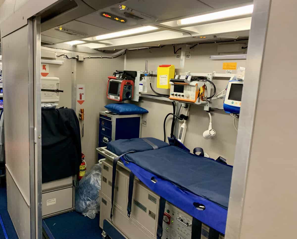 Clinical equipment prepared for an international patient transfer
