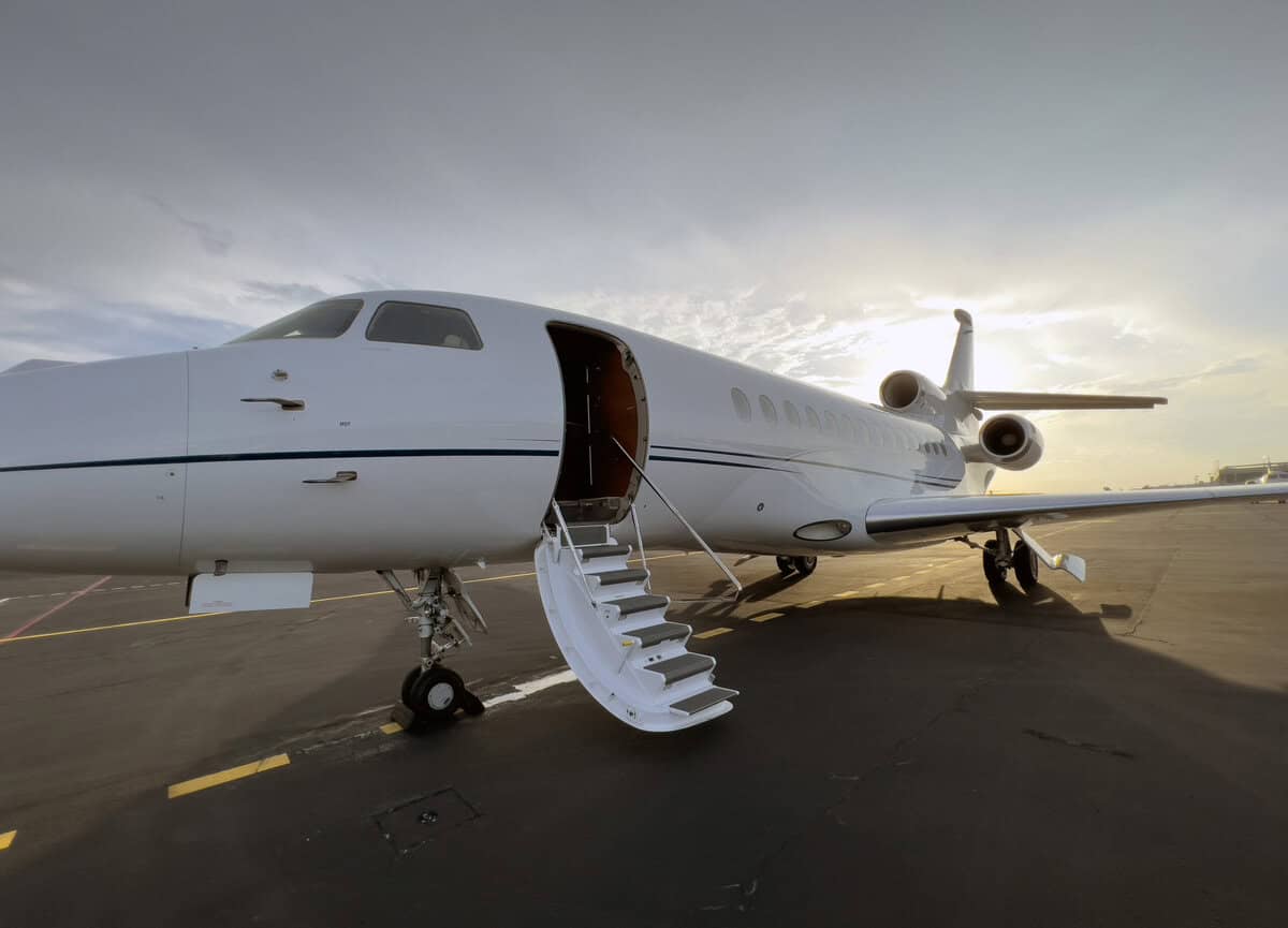 Fixed-wing aircraft prepared for an international medical transfer